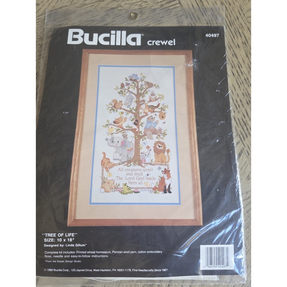 Bucilla Needlework Crewel Kit 10 x 18" Nursery Animals Tree of Life Vintage 1990